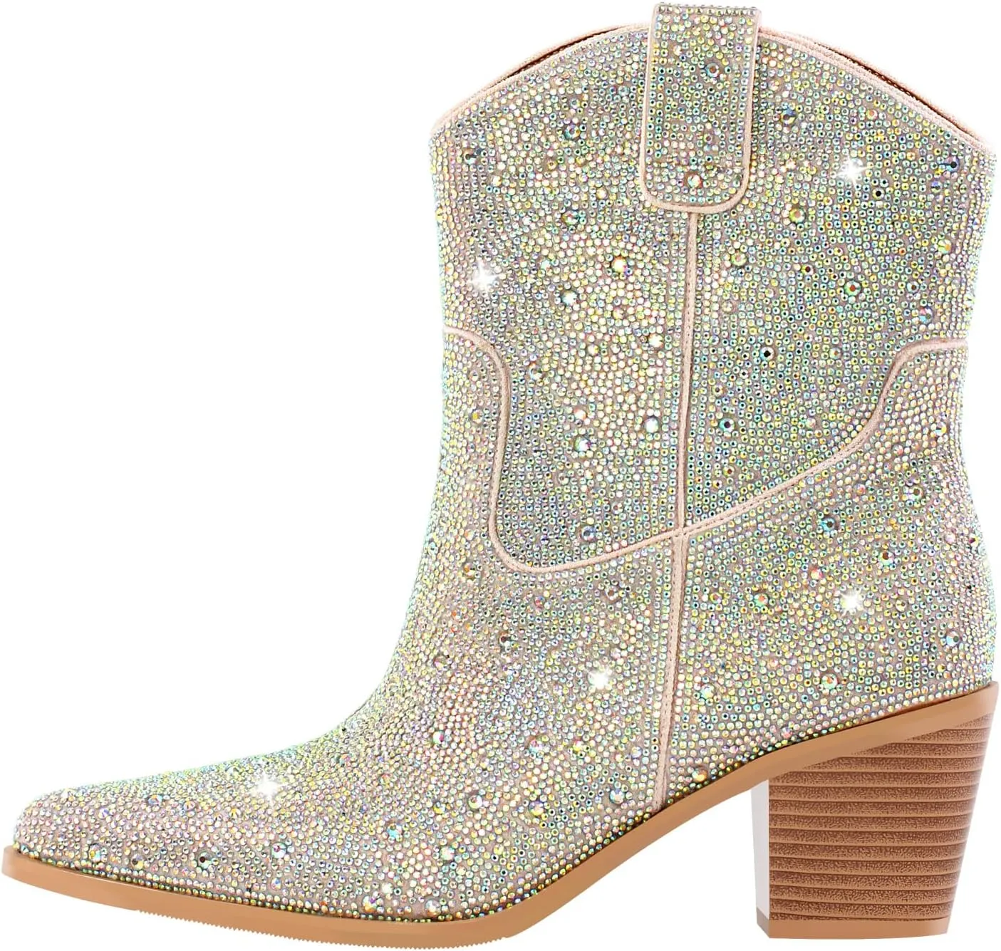 richealnini Women's Cowboy Boots Pull On Stacked Heeled Booties