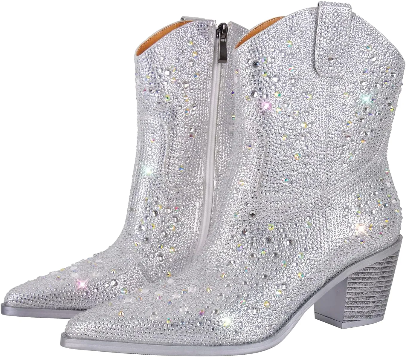 richealnini Women's Cowboy Boots Pull On Stacked Heeled Booties