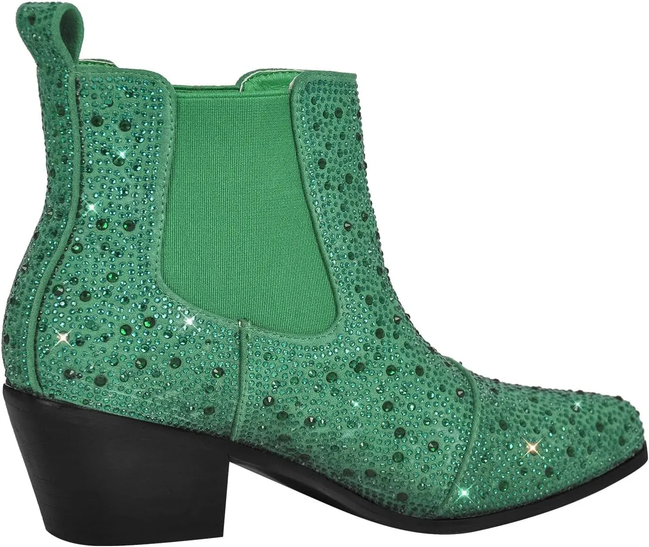 richealnini Womens Sexy Rhinestones Pointed Toe Block High Heel Ankle Boots