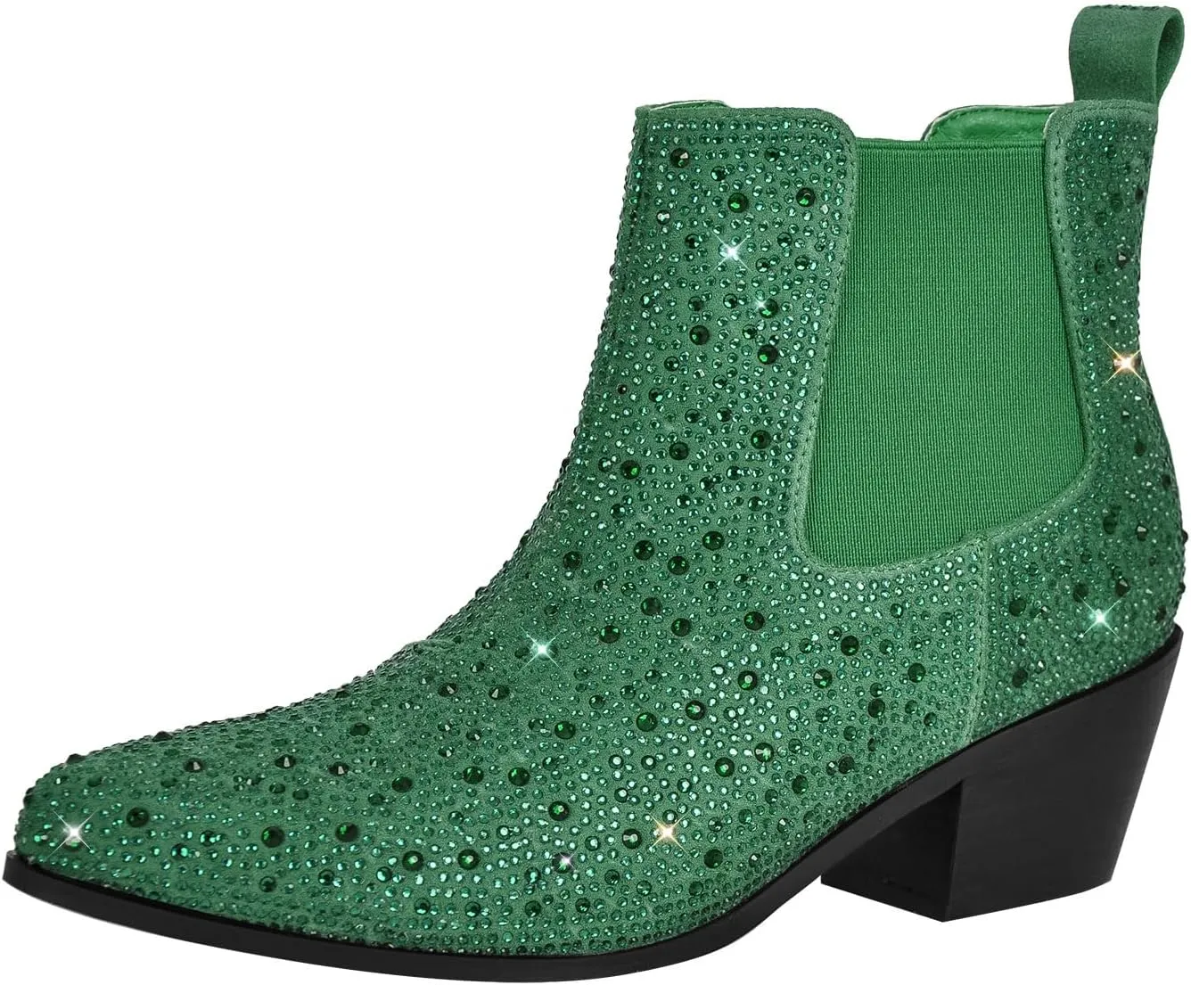 richealnini Womens Sexy Rhinestones Pointed Toe Block High Heel Ankle Boots