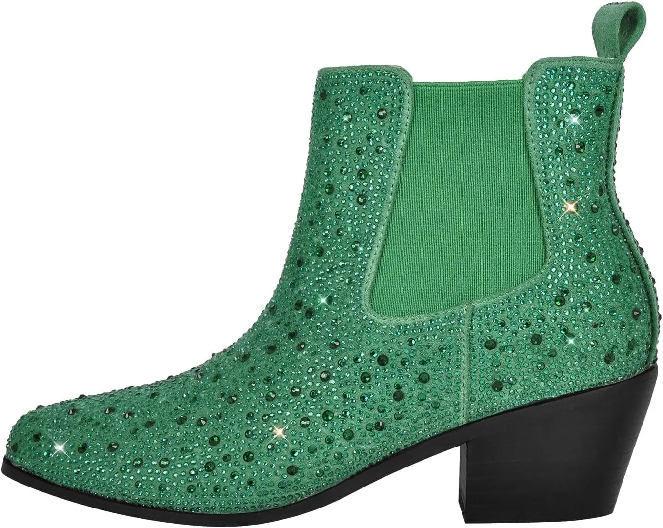 richealnini Womens Sexy Rhinestones Pointed Toe Block High Heel Ankle Boots