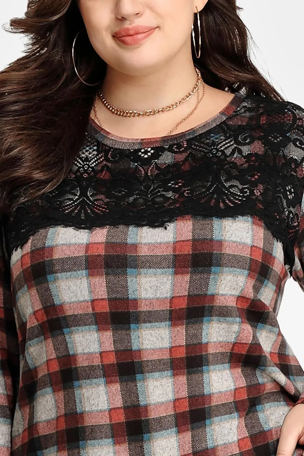 RITERA Plus Size Lace Tops for Women Long Sleeve Crewneck Pullover Fall T-Shirts Tunics Basic Tees T-Shirts XL-5XL
