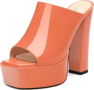 ROSERWISH Women's Platform Heels High Chunky Block Heel Sandals Sexy Open Toe Slip on Heels for Women Slide Mules Dressy Pumps Shoes