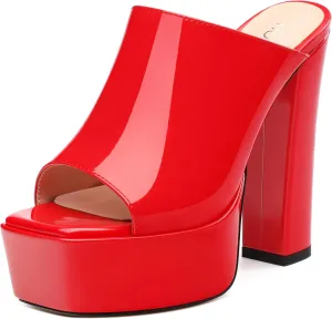 ROSERWISH Women's Platform Heels High Chunky Block Heel Sandals Sexy Open Toe Slip on Heels for Women Slide Mules Dressy Pumps Shoes