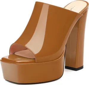 ROSERWISH Women's Platform Heels High Chunky Block Heel Sandals Sexy Open Toe Slip on Heels for Women Slide Mules Dressy Pumps Shoes