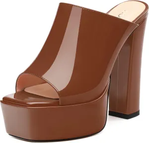 ROSERWISH Women's Platform Heels High Chunky Block Heel Sandals Sexy Open Toe Slip on Heels for Women Slide Mules Dressy Pumps Shoes