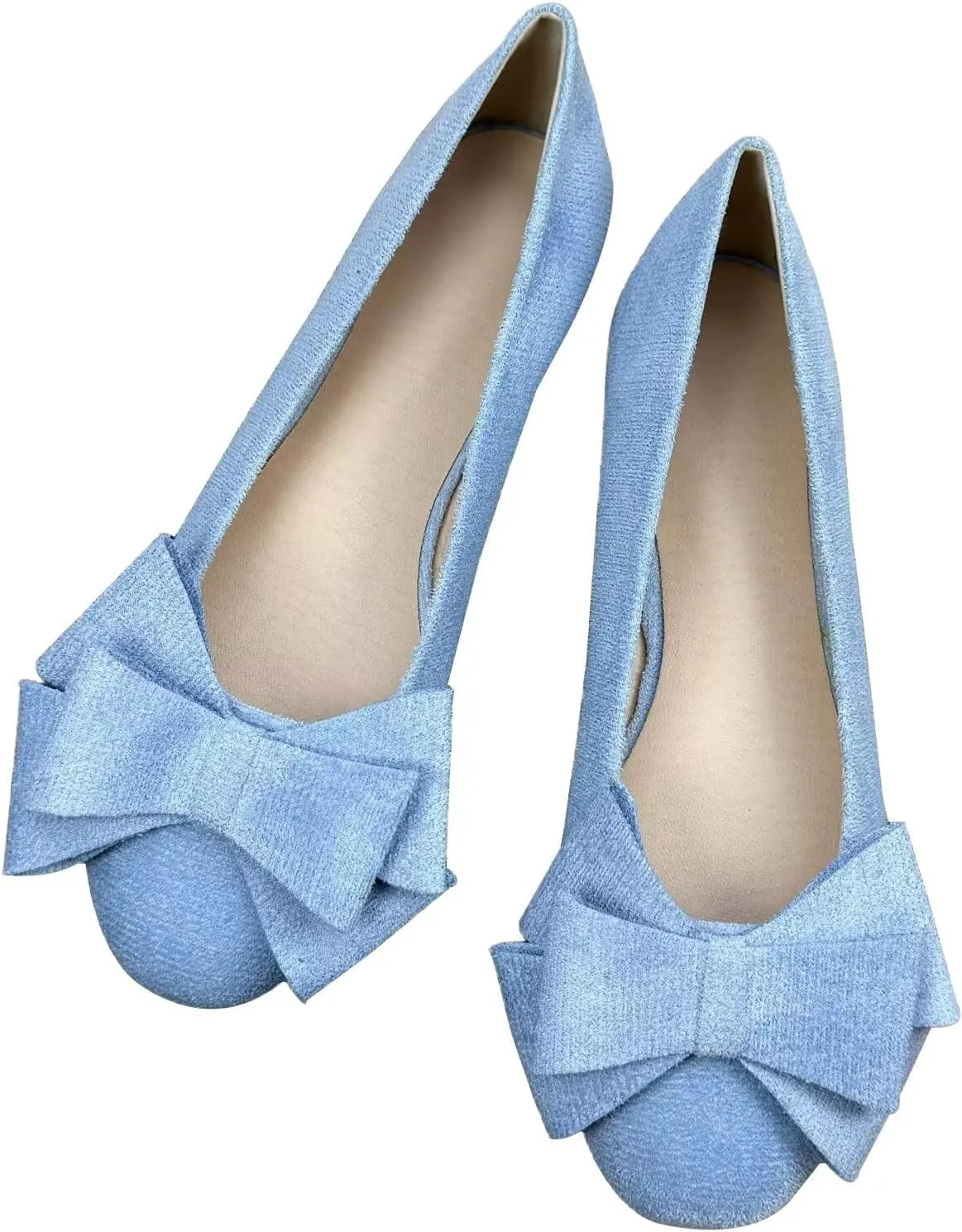 SAILING LU Women's Round Toe Ballerina Shoes Cute Bow Flats Comfortable Soft Suede Slip-ons Solid Color Office Lady Walking Loafers