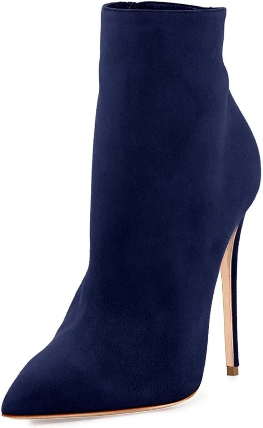 SAMMITOP Women's Pointed Toe Side Zip Ankle Boots Stiletto High Heel Winter Short Boots