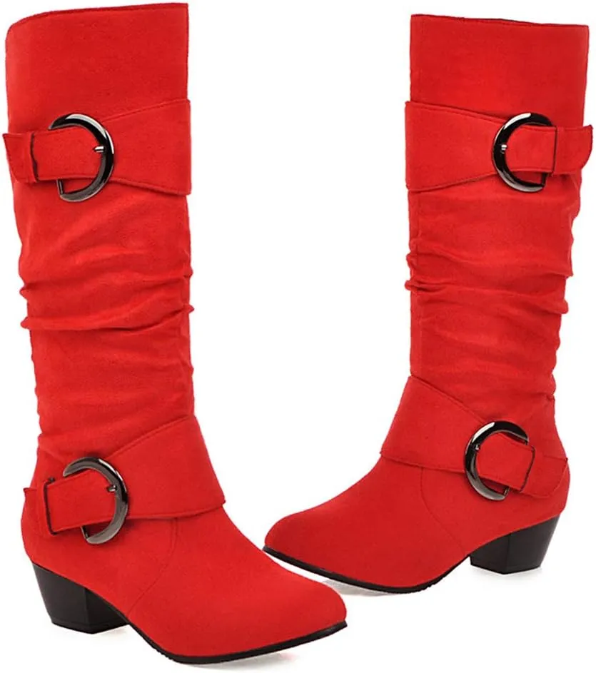 Scaoruki Women Fashion Autumn Knee High Boots Mid Heels