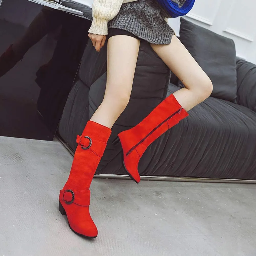 Scaoruki Women Fashion Autumn Knee High Boots Mid Heels
