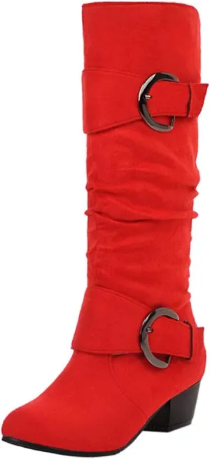 Scaoruki Women Fashion Autumn Knee High Boots Mid Heels