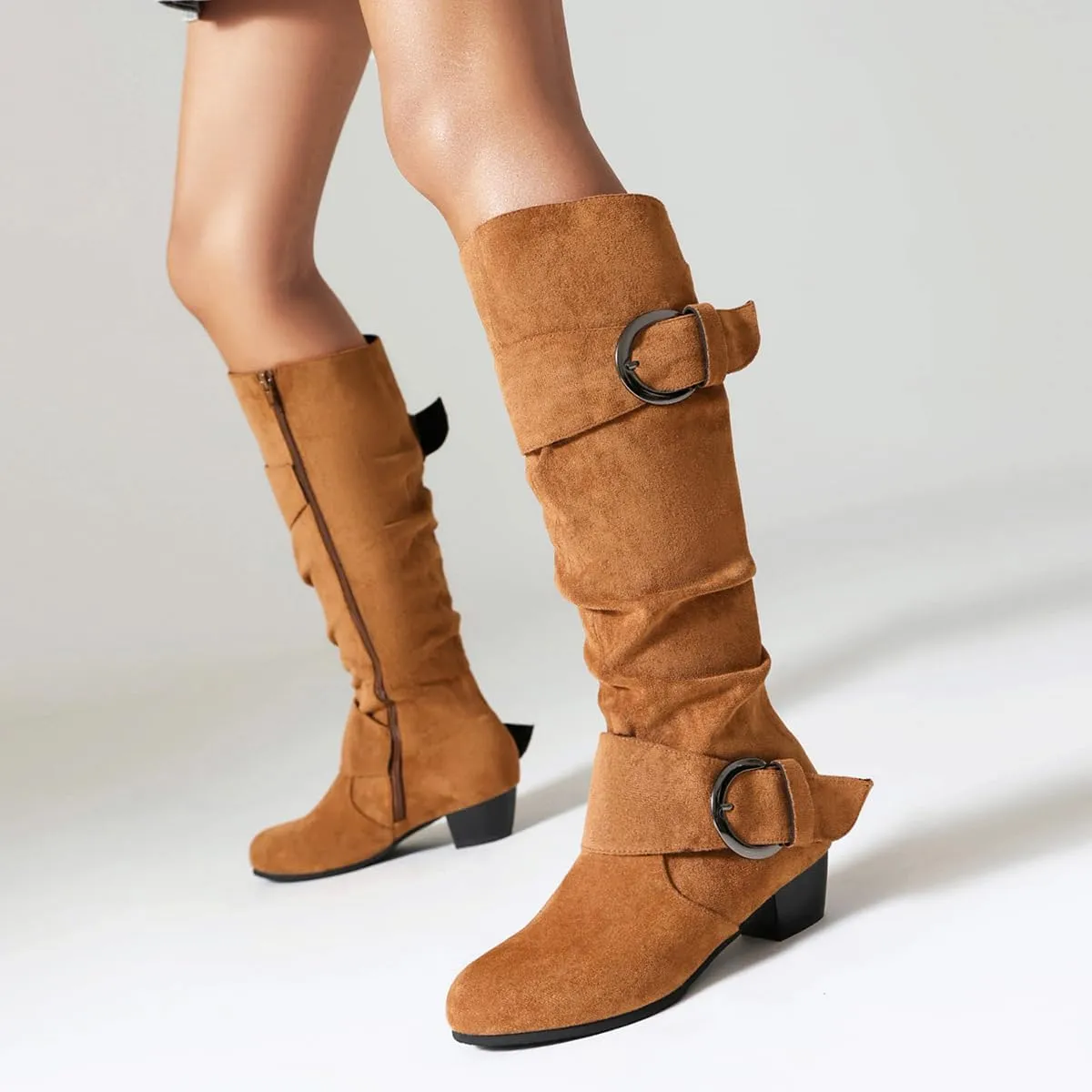 Scaoruki Women Fashion Autumn Knee High Boots Mid Heels