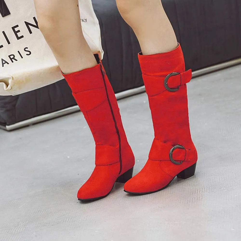 Scaoruki Women Fashion Autumn Knee High Boots Mid Heels