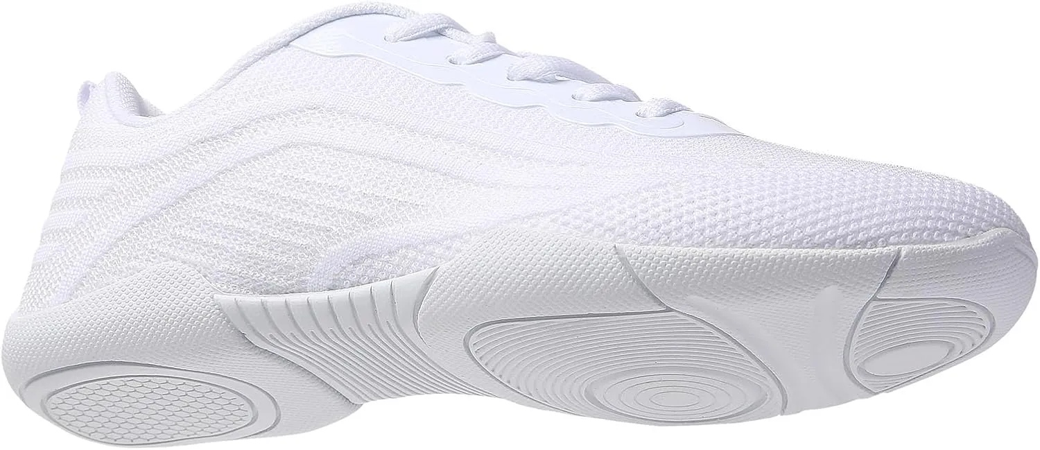 SECHRITE Cheer Shoes Women White Black Cheerleading Dance Sneakers for Cheer Practice and Competition, Athletic Flat Walking Tennis Shoes for Adults