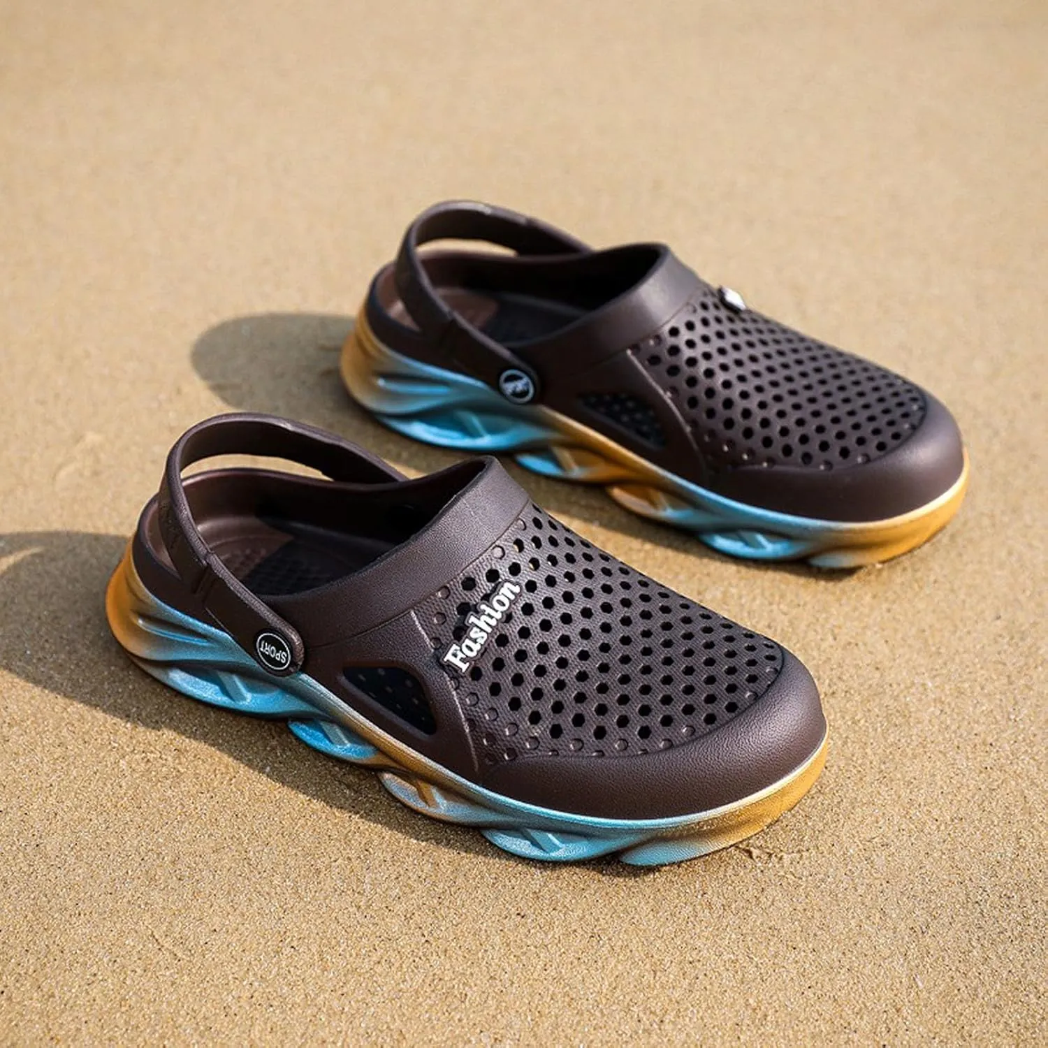 SECHRITE Clogs for Men Garden Shoes Water Sandals Mens Rubber Clogs Outdoor Slippers Waterproof Slip On Summer Mules Gradient Color