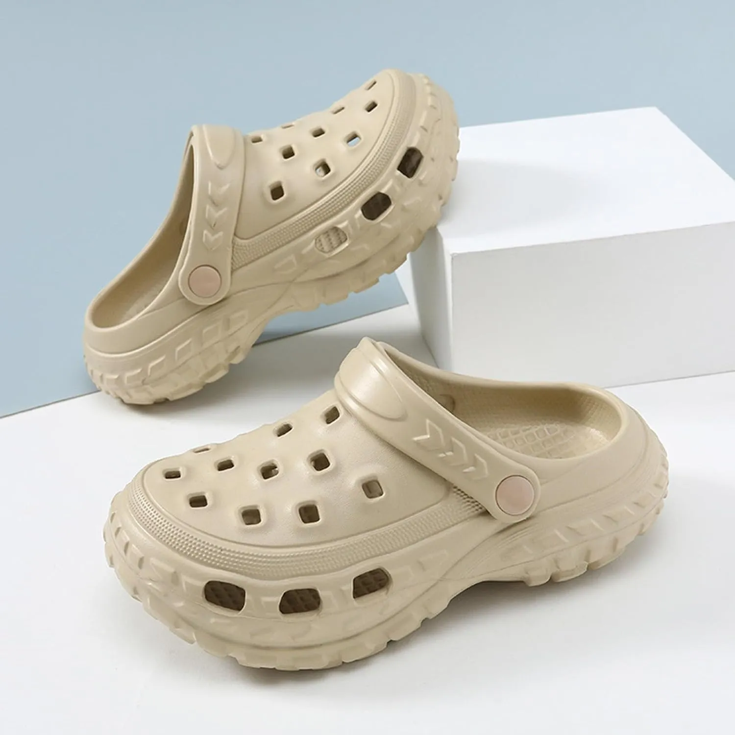 SECHRITE Men's and Women's Garden Shoes Slip-on Clogs Water Beach Pool Sandals with Adjustable Heel Strap Casual Indoor Outdoor Slippers