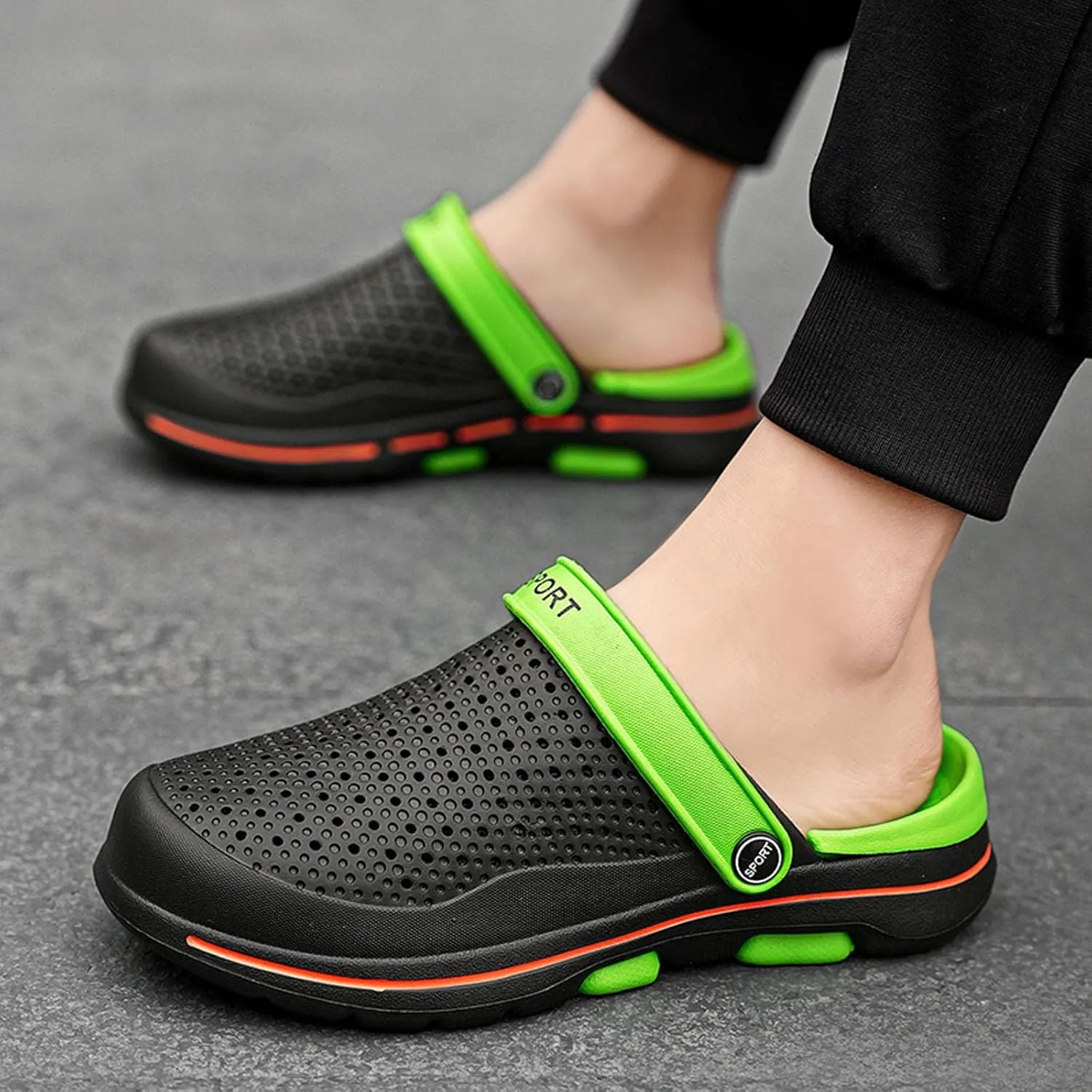 SECHRITE Men's Garden Clogs Beach Pool Shower Sandals Slip-on Mules Casual Slippers