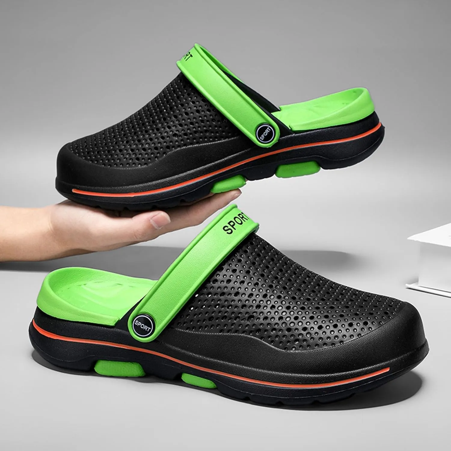 SECHRITE Men's Garden Clogs Beach Pool Shower Sandals Slip-on Mules Casual Slippers