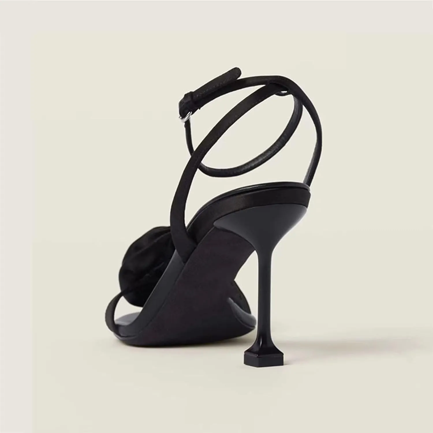 sexy women's black Stiletto sandals with Satin rose, sweet large size fashion peep Toe high heels for banquet, party and catwalks