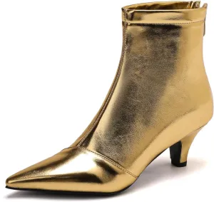 SHEMEE Fashion Womens Kitten Heels Ankle Boots Sexy Pointy Toe Booties Mid Heels Zipper Work Party Dress Shoes