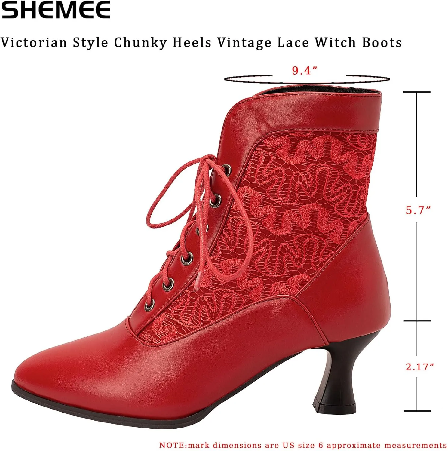 SHEMEE Women's Lace Victorian Booties Chunky Kitten Heels Ankle Boots Vintage Lacing Cosplay Witch Short Boots Mid Heel