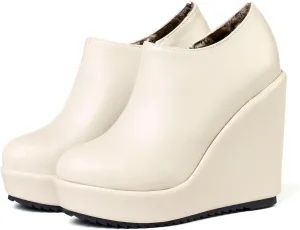 SHEMEE Women's Wedge Heels Ankle Boots High Heeled Platform Pumps Round Toe Zip Up Short Booties Office Party Dress Shoes