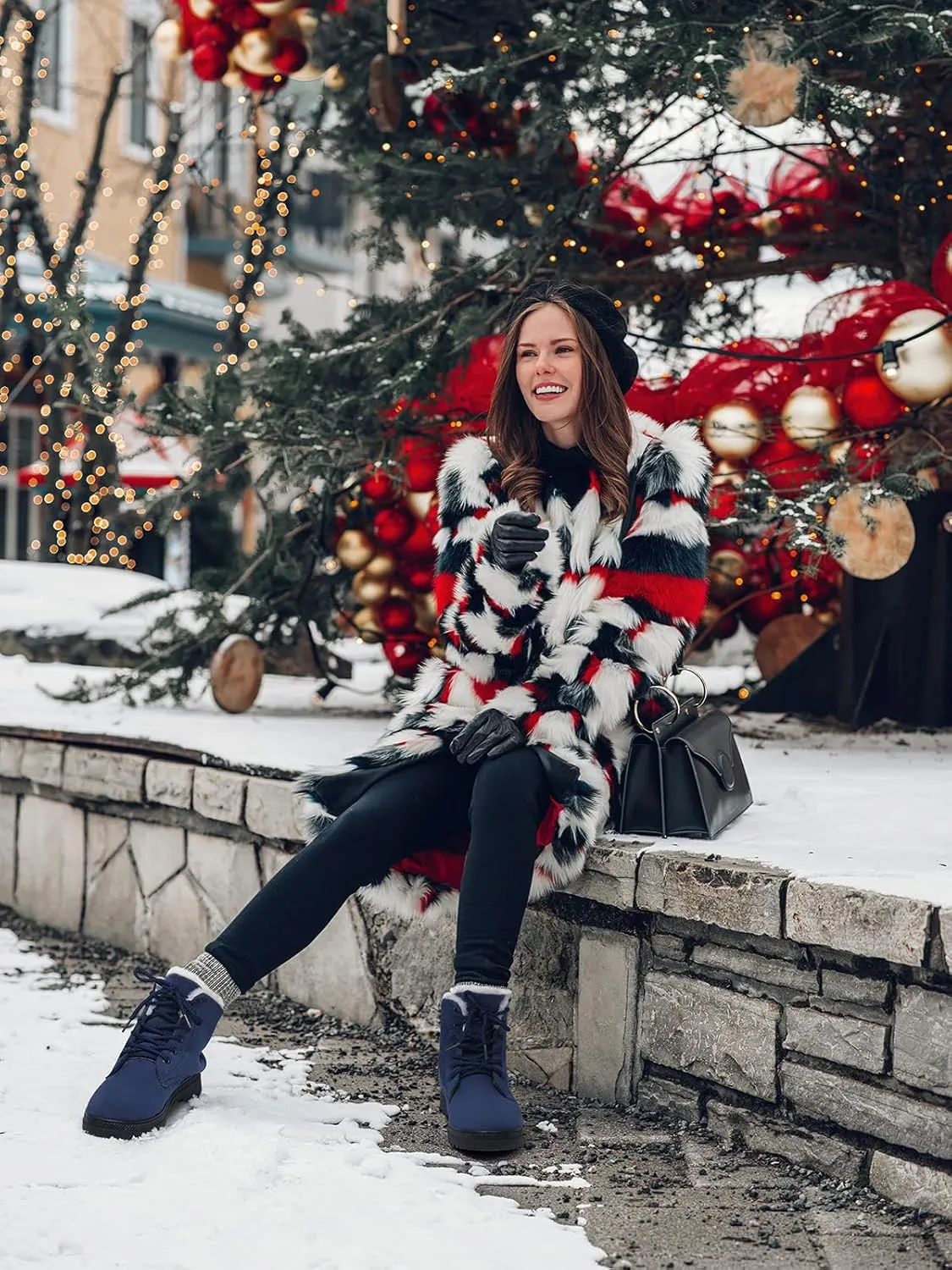 SHIBEVER Winter Snow Boots for Women: Warm Fur Lined Ankle Boots Comfortable Suede Lace Up Booties Cute Flat Shoes