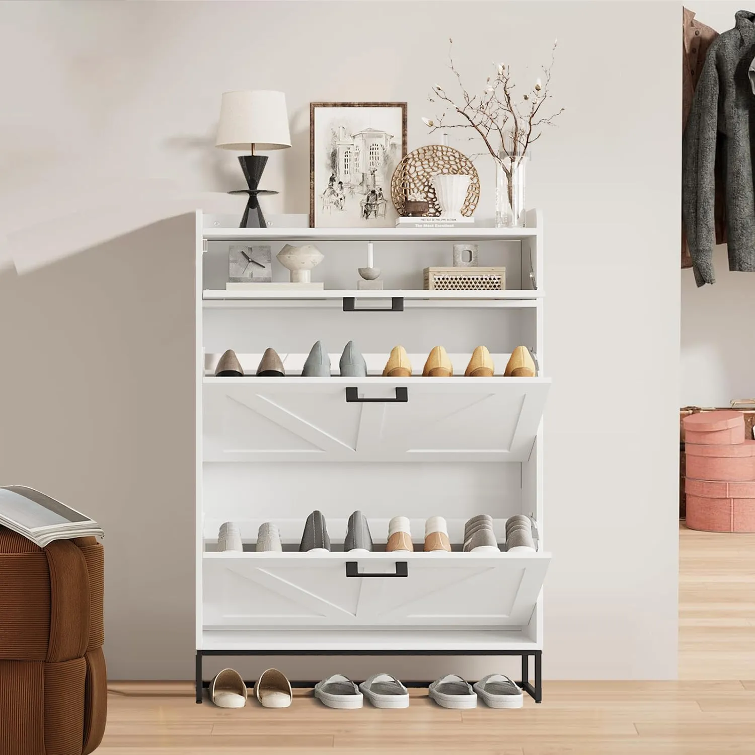 Shoe Cabinet Storage for Entryway - 31.5 inch Shoe Cabinet with Flip Drawer, Hidden Shoe Organizer Cabinet for Front Door and Hallway