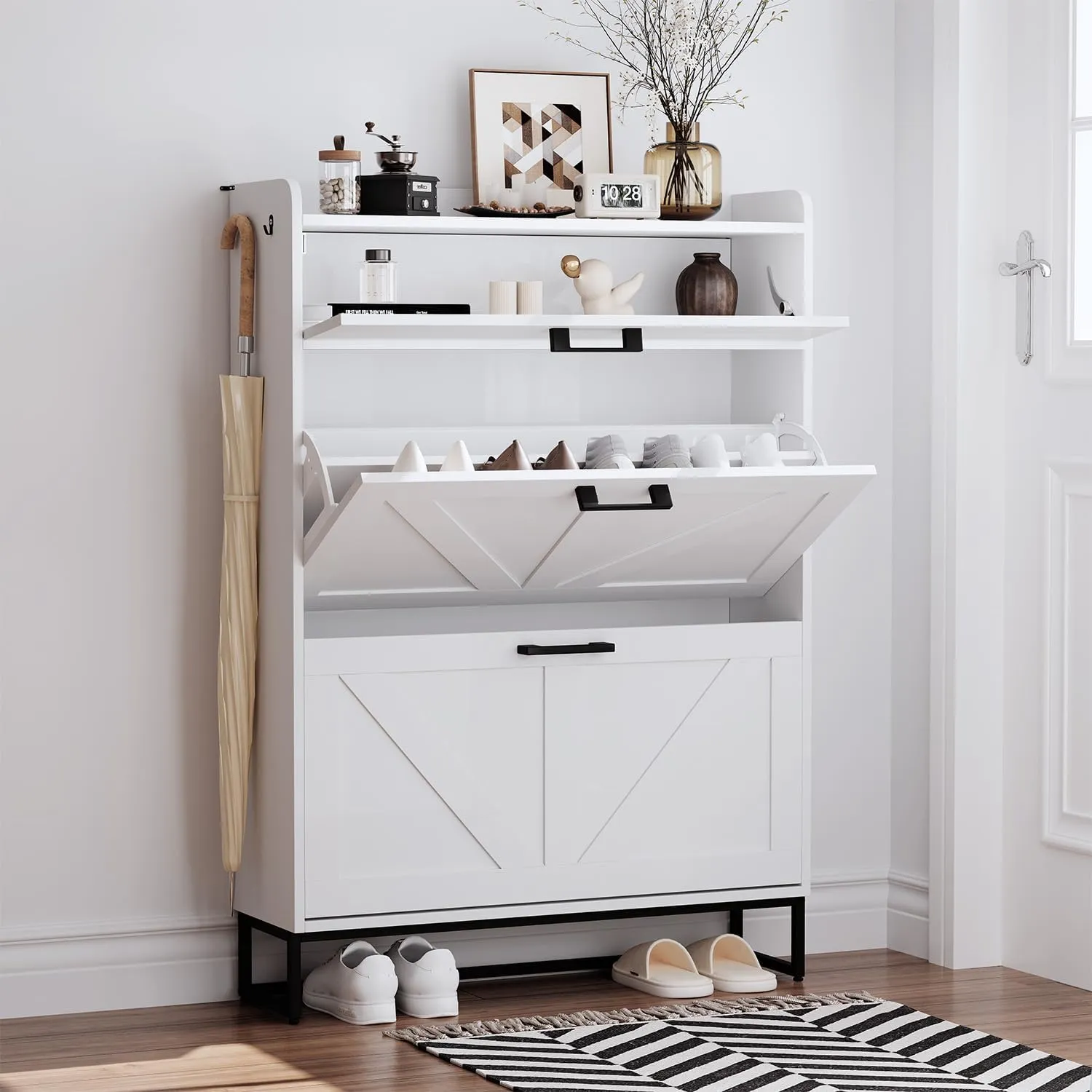 Shoe Cabinet Storage for Entryway - 31.5 inch Shoe Cabinet with Flip Drawer, Hidden Shoe Organizer Cabinet for Front Door and Hallway