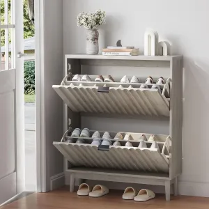 Shoe Cabinet With 2 Flap Drawers, Recessed Small Shoe Cabinet for Entryway, Freestanding Storage With Wave Doors for High Heels, Boots, Slippers In Hallway, Living R