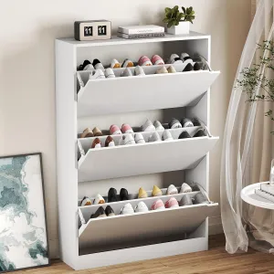 Shoe Cabinet with 3 Flip Drawers, Hidden Wood Shoe Cabinet,Freestanding Shoe Storage Cabinet for Entryway Hallway.White. 47.2" H*31.5" W*9.25" D.