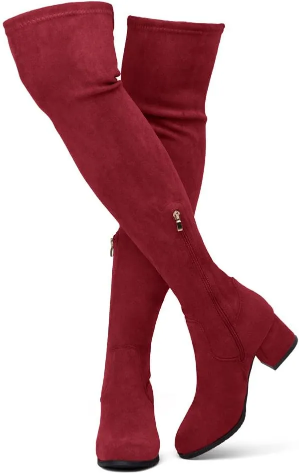 Shoe Land CARAA Womens Over the Knee Thigh High Boots Low Block Chunky Heel Long Stretch Fall Dress Boots