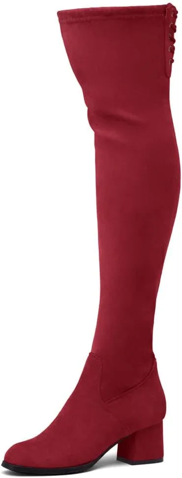 Shoe Land CARAA Womens Over the Knee Thigh High Boots Low Block Chunky Heel Long Stretch Fall Dress Boots