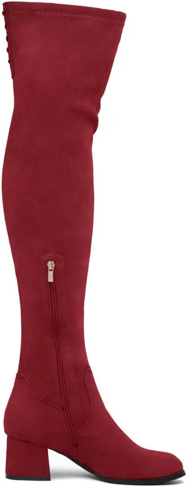 Shoe Land CARAA Womens Over the Knee Thigh High Boots Low Block Chunky Heel Long Stretch Fall Dress Boots