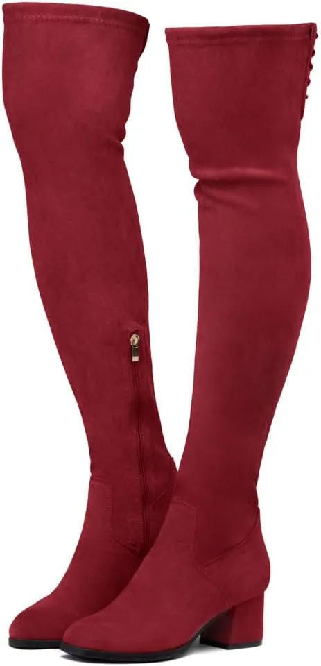 Shoe Land CARAA Womens Over the Knee Thigh High Boots Low Block Chunky Heel Long Stretch Fall Dress Boots