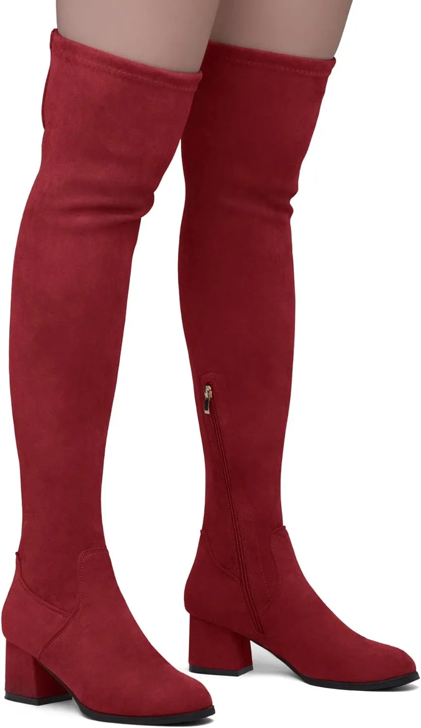 Shoe Land CARAA Womens Over the Knee Thigh High Boots Low Block Chunky Heel Long Stretch Fall Dress Boots
