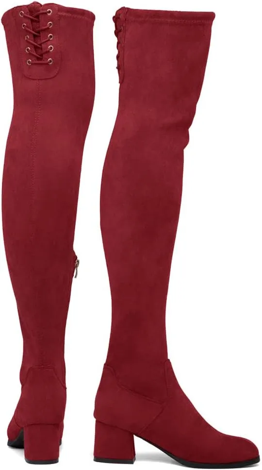 Shoe Land CARAA Womens Over the Knee Thigh High Boots Low Block Chunky Heel Long Stretch Fall Dress Boots