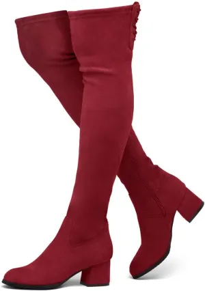 Shoe Land CARAA Womens Over the Knee Thigh High Boots Low Block Chunky Heel Long Stretch Fall Dress Boots