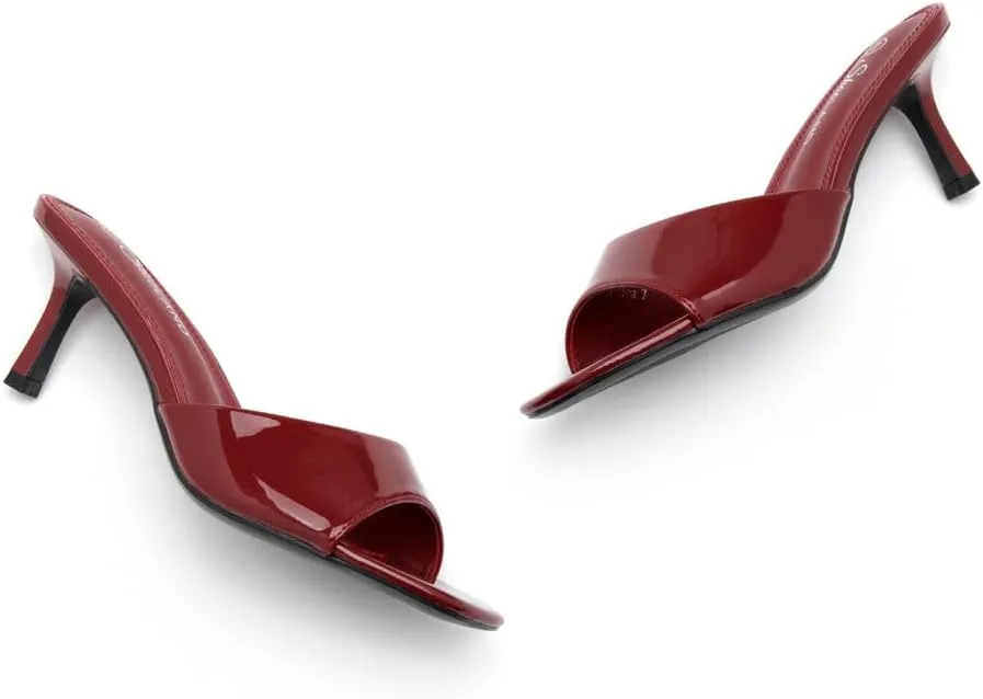 Shoe Land Deverena Women's Low Heels Stiletto Heeled Slides, Open Toe One Band Slip-On Heeled Mules – Dressy Heeled Sandals for Prom, Party, Wedding, and Vacation