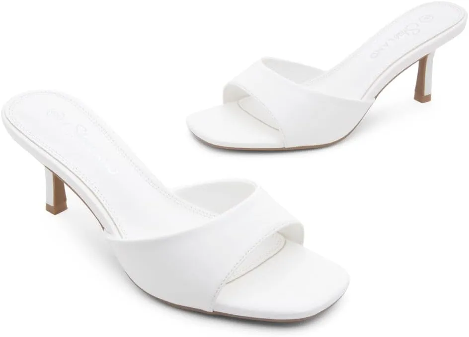 Shoe Land Deverena Women's Low Heels Stiletto Heeled Slides, Open Toe One Band Slip-On Heeled Mules – Dressy Heeled Sandals for Prom, Party, Wedding, and Vacation