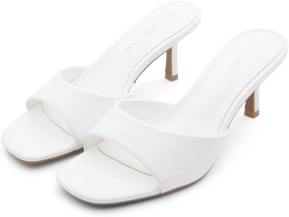 Shoe Land Deverena Women's Low Heels Stiletto Heeled Slides, Open Toe One Band Slip-On Heeled Mules – Dressy Heeled Sandals for Prom, Party, Wedding, and Vacation