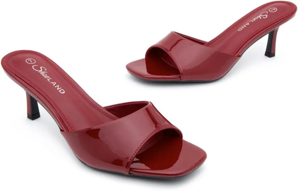 Shoe Land Deverena Women's Low Heels Stiletto Heeled Slides, Open Toe One Band Slip-On Heeled Mules – Dressy Heeled Sandals for Prom, Party, Wedding, and Vacation
