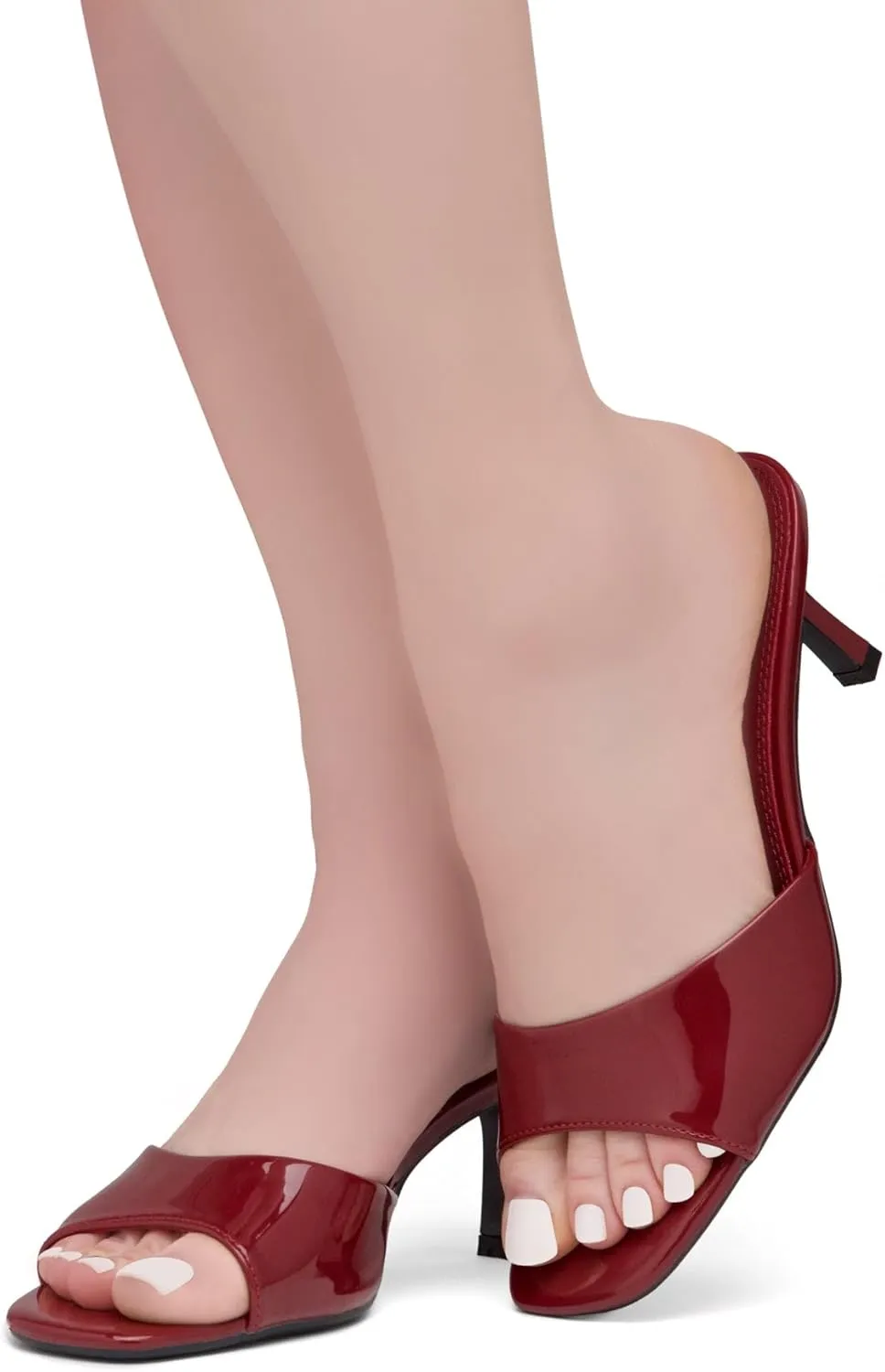 Shoe Land Deverena Women's Low Heels Stiletto Heeled Slides, Open Toe One Band Slip-On Heeled Mules – Dressy Heeled Sandals for Prom, Party, Wedding, and Vacation