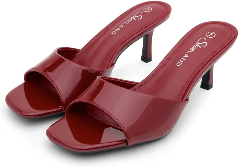 Shoe Land Deverena Women's Low Heels Stiletto Heeled Slides, Open Toe One Band Slip-On Heeled Mules – Dressy Heeled Sandals for Prom, Party, Wedding, and Vacation