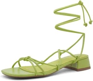 Shoe Land SL-Danica Women's Lace-Up Chunky Low Heels, Strappy Ankle Wrap Heeled Sandals, Square Open Toe Tie-Up Dress Sandals for Holiday, Party, and Wedding