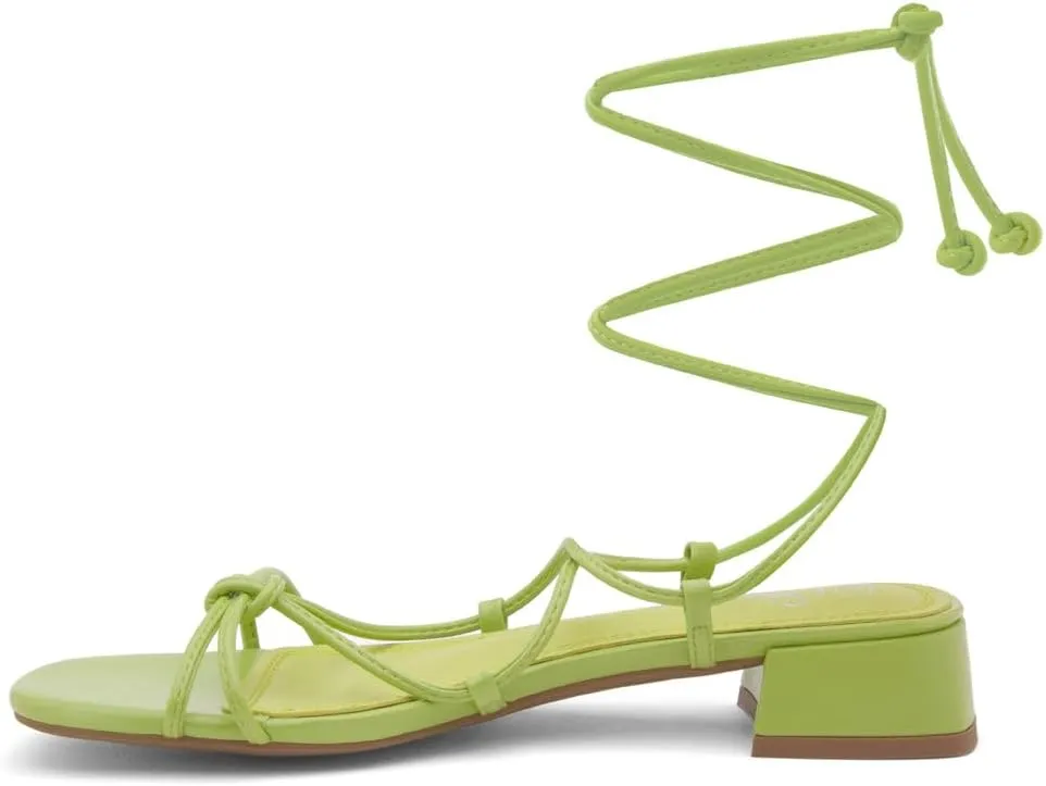 Shoe Land SL-Danica Women's Lace-Up Chunky Low Heels, Strappy Ankle Wrap Heeled Sandals, Square Open Toe Tie-Up Dress Sandals for Holiday, Party, and Wedding