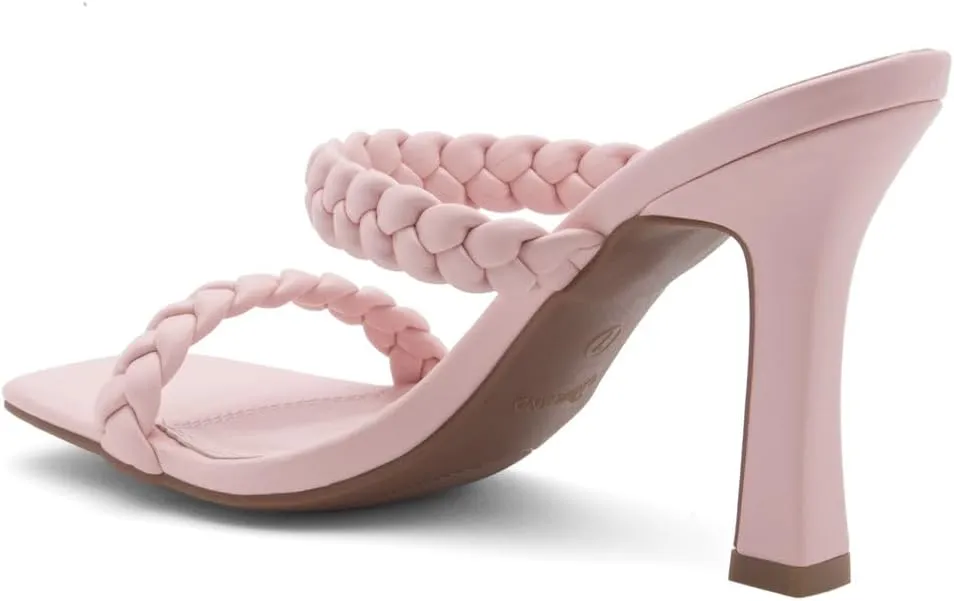 Shoe Land SL-Miley Women's Square Open Toe Heeled Mules Double Braided Strap Slide Sandals