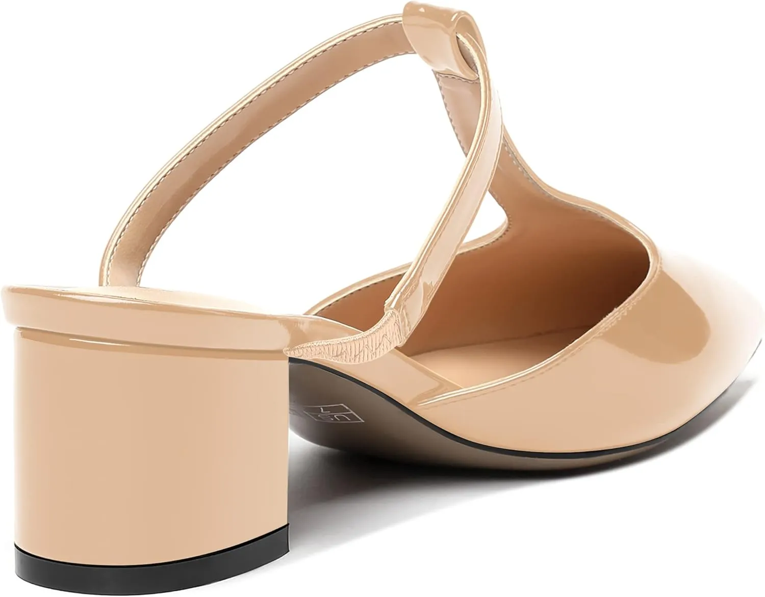 SHOWFOREST Women's Patent Casual Dating T Strap Mules Pointed Toe Chunky Low Heel Pumps Heeled Slide Sandals 2 Inch
