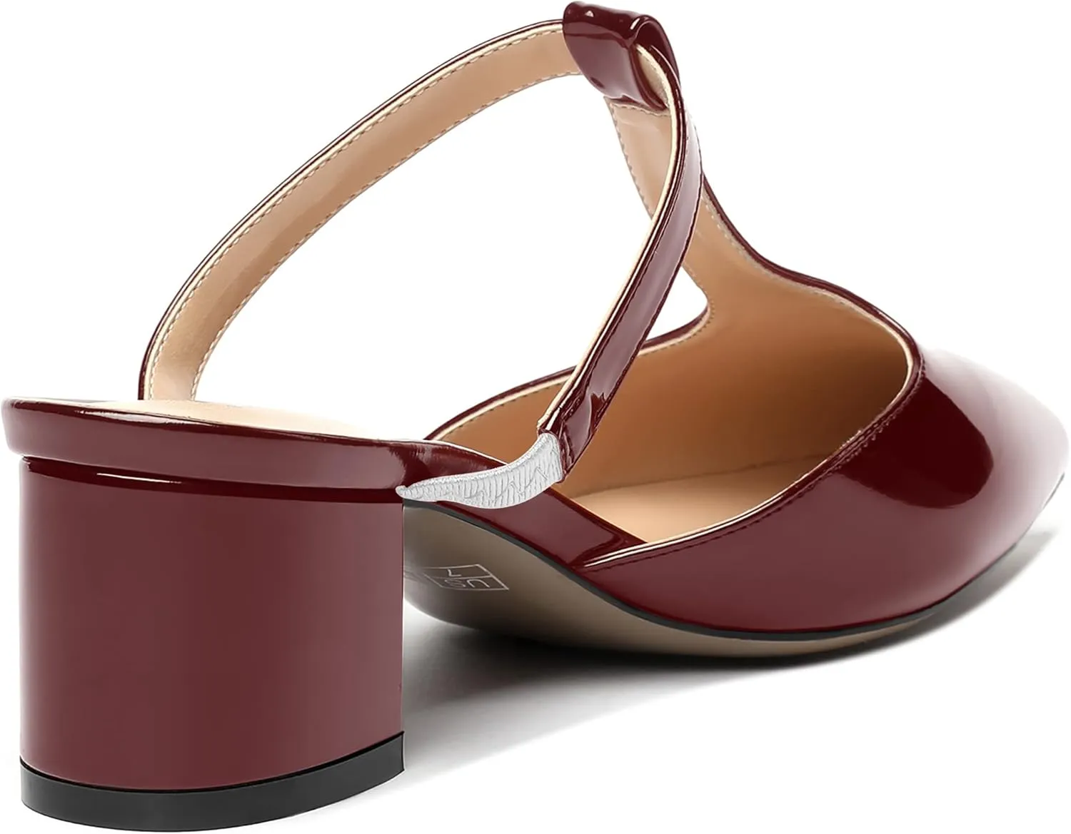 SHOWFOREST Women's Patent Casual Dating T Strap Mules Pointed Toe Chunky Low Heel Pumps Heeled Slide Sandals 2 Inch