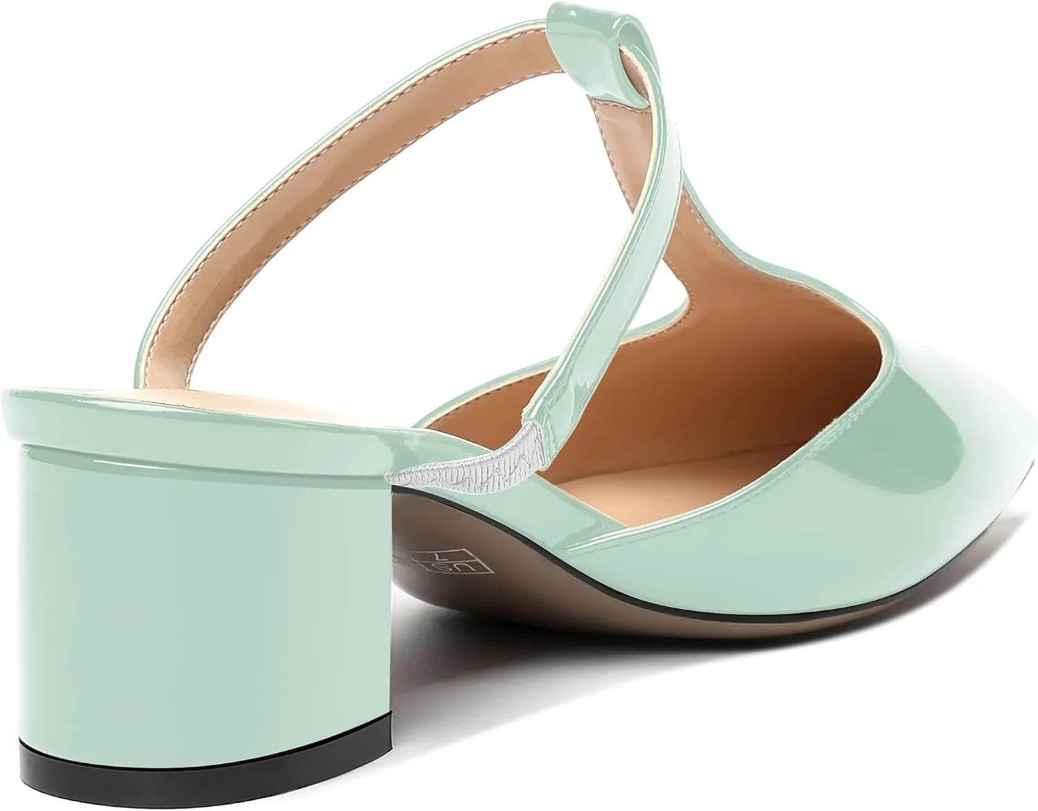 SHOWFOREST Women's Patent Casual Dating T Strap Mules Pointed Toe Chunky Low Heel Pumps Heeled Slide Sandals 2 Inch